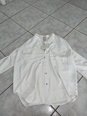 Calvin Klein Men's White Band Collar Button-Down Shirt